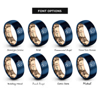 font options for inside engraving on rose gold & blue mozzarella sticks rings