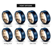 font options for inside engraving on rose gold & blue mozzarella sticks rings
