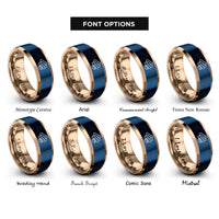 font options for inside engraving on rose gold & blue mozzarella sticks rings