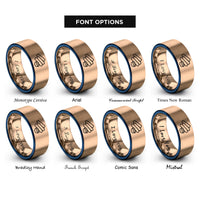 font options for inside engraving on rose gold & blue mozzarella sticks rings