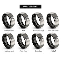 font options for inside engraving on black & grey mtb downhill rider rings