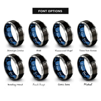 font options for inside engraving on black & blue & gray mtb helmet rings