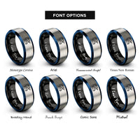 font options for inside engraving on black & blue & gray mtb helmet rings