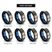 font options for inside engraving on black & blue & grey mtb jump rings