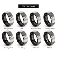 font options for inside engraving on black & grey multi tool pliers rings