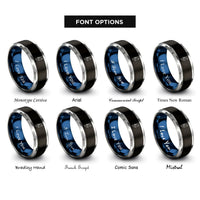 font options for inside engraving on black & blue & grey muscle up rings rings