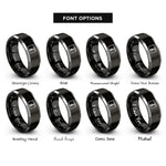 font options for inside engraving on black & grey music clef rings