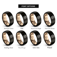 font options for inside engraving on black & rose gold music note rings