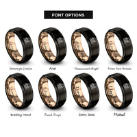 font options for inside engraving on black & rose gold music notes rings