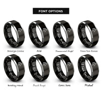 font options for inside engraving on black & silver mustang rings