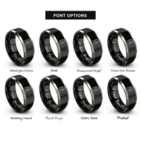 font options for inside engraving on black & grey nail rings