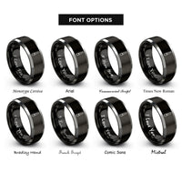 font options for inside engraving on black & grey nail file rings