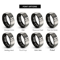 font options for inside engraving on black & gray nail gun rings