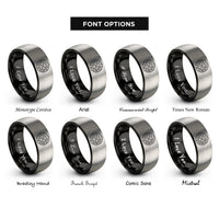 font options for inside engraving on black & gray natal chart wheel rings