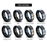 font options for inside engraving on black & blue & gray nautical anchor rings