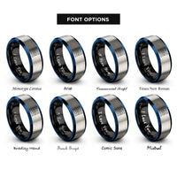 font options for inside engraving on black & blue & grey nautical chart rings