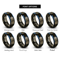 font options for inside engraving on gunmetal & blue nautical compass rose rings