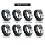 font options for inside engraving on black & blue & grey nautical star rings