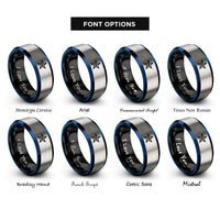 font options for inside engraving on black & blue & grey nautical star rings