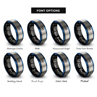 font options for inside engraving on black & blue & gray nautical star rings