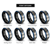 font options for inside engraving on black & blue & gray nautical star rings