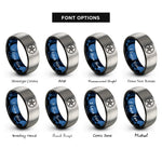 font options for inside engraving on black & blue & gray nautical star rings