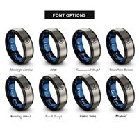 font options for inside engraving on black & blue & gray nautical star rings