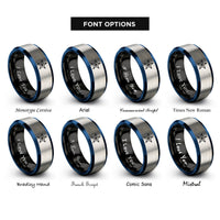 font options for inside engraving on black & blue & grey nautical star rings