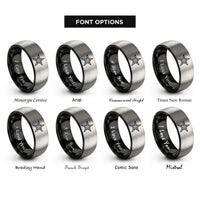font options for inside engraving on black & grey nautical star rings