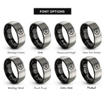 font options for inside engraving on black & silver nautical star rings