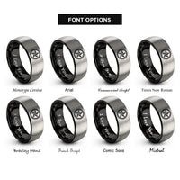font options for inside engraving on black & silver nautical star rings
