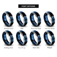 font options for inside engraving on blue & silver nautical star rings