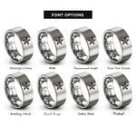 font options for inside engraving on gray nautical star rings