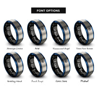 font options for inside engraving on black & blue & gray nautilus shell rings