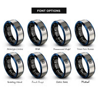 font options for inside engraving on black & blue & silver nautilus shell rings