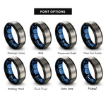 font options for inside engraving on black & blue & silver nautilus shell spiral rings