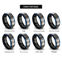 font options for inside engraving on black & blue & silver nautilus shell spiral rings