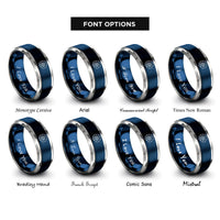 font options for inside engraving on blue & silver nautilus shell spiral rings