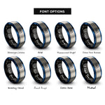 font options for inside engraving on black & blue & gray nautilus spiral rings
