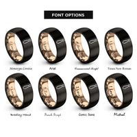 font options for inside engraving on black & rose gold necktie icon rings