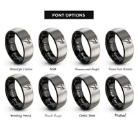 font options for inside engraving on black & gray needle threader rings