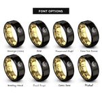 font options for inside engraving on black & gold nest eggs rings