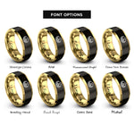 font options for inside engraving on black & gold nest eggs rings