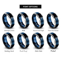 font options for inside engraving on blue & silver network nodes rings