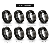 font options for inside engraving on black & silver network topology nodes rings