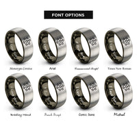 font options for inside engraving on gunmetal & silver network topology nodes rings