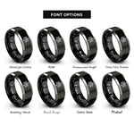 font options for inside engraving on black & silver neural network nodes rings