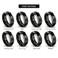 font options for inside engraving on black & grey neural network nodes rings