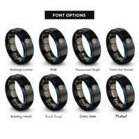 font options for inside engraving on gunmetal & blue neural network nodes rings