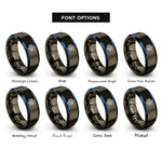 font options for inside engraving on gunmetal & blue neural network nodes rings